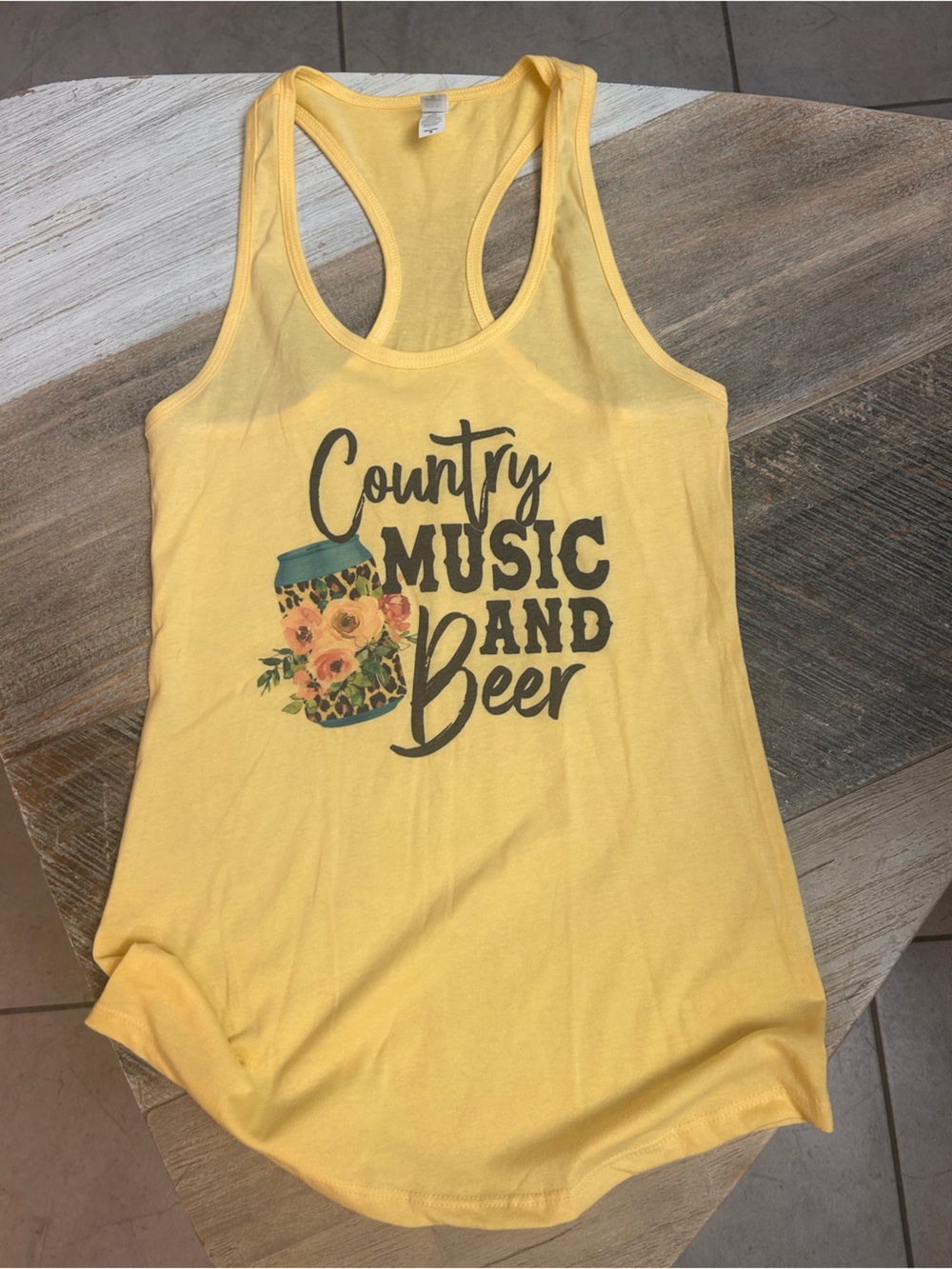 Next Level Apparel Yellow Tank Top with Country Music and Beer Graphic